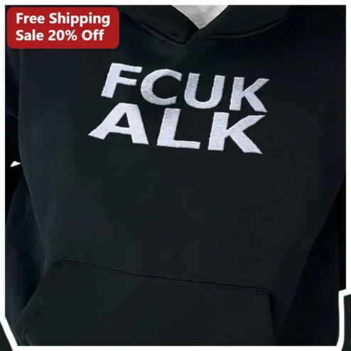 FCUK ALK Hoodie Bold Streetwear Graphic Pullover Black Cotton Sweatshirt