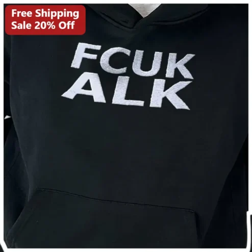 FCUK ALK Hoodie Bold Streetwear Graphic Pullover Black Sweatshirt