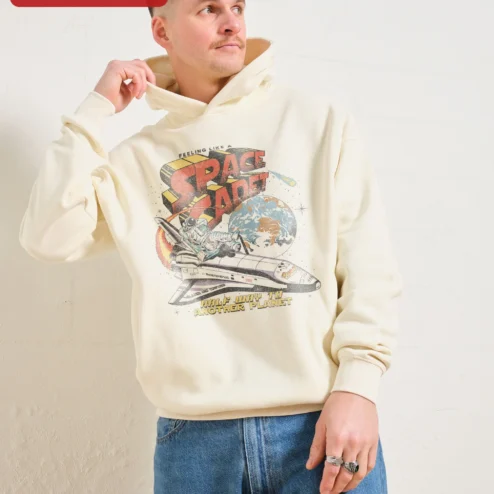 Customer in Chicago, Illinois wearing Feeling Like A Space Cadet Half Way To Another Planet Hoodie Retro Astronaut Graphic Pullover