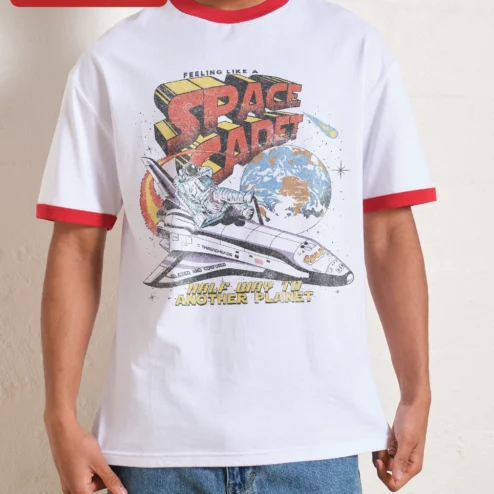 Customer in Chicago, Illinois wearing Feeling Like A Space Cadet Half Way To Another Planet Retro Astronaut Graphic Tee