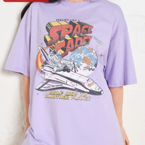Close-up of Feeling Like A Space Cadet Half Way To Another Planet Tee Retro Astronaut Graphic Shirt Sci-Fi Humor for streetwear fans in Chicago, Illinois