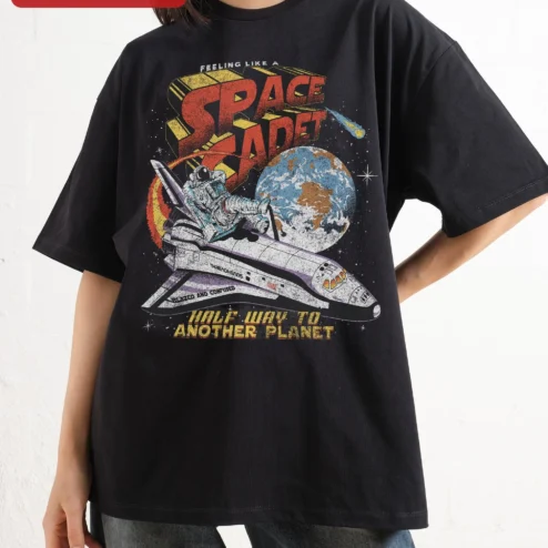 Feeling Like A Space Cadet Half Way To Another Planet Tee Retro Astronaut Graphic Shirt Sci-Fi Humor Gift