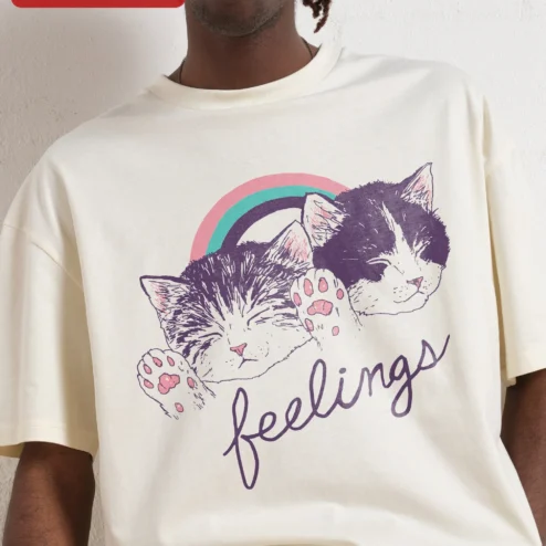 Feelings Sleeping Kittens Retro Rainbow Graphic Tee Unisex Cat Lover Gift
