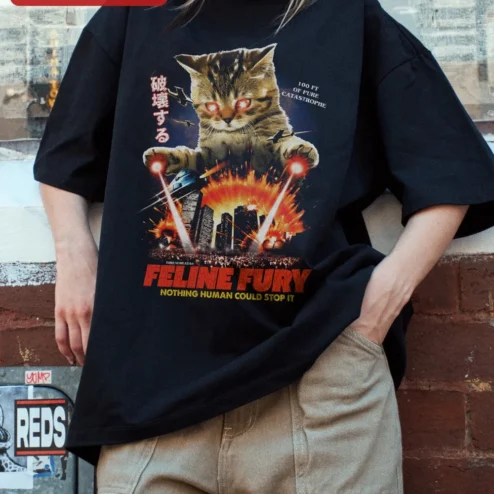 Feline Fury Nothing Human Could Stop It Cat Laser Eyes Graphic Tee
