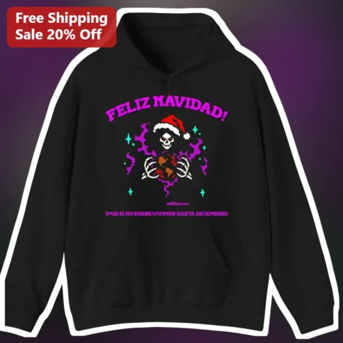 Feliz Navidad Por Si No Sobrevivimos Hasta Diciembre Pixel Art Skeleton Hoodie Funny Spanish Christmas Gift