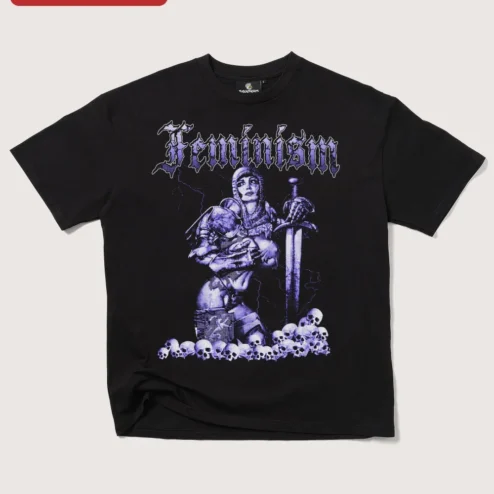 Feminism Warrior Woman Heavy Metal Graphic Tee Dark Punk Style Unisex Shirt
