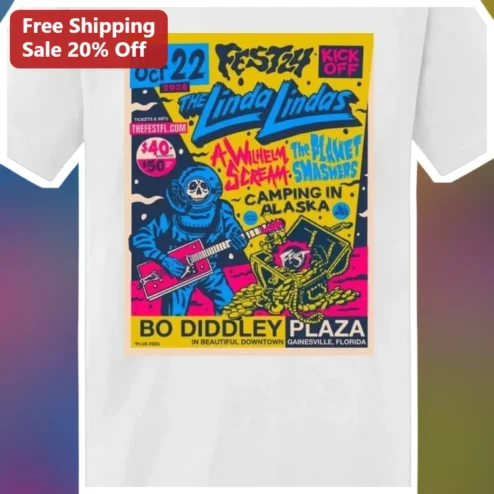 Fest 24 Kick Off The Linda Lindas Wilhelm Scream Band Tee available at our Chicago, Illinois warehouse