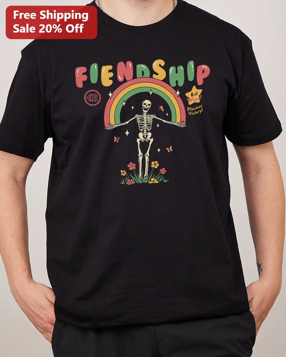 FIENDSHIP Evil Wins Flawless Victory Graphic Tee Funny Gaming Shirt for Men Women