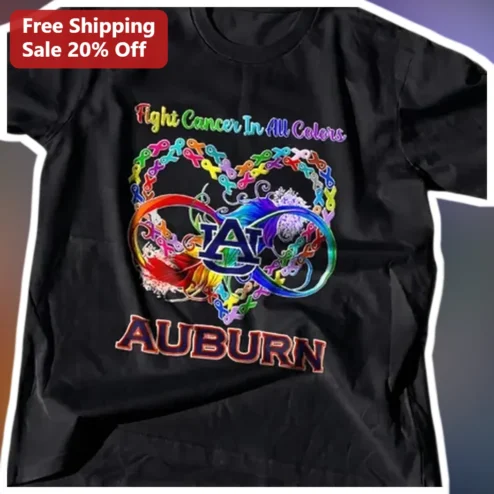 Fight Cancer In All Colors Auburn University Awareness Ribbon Heart Graphic Tee