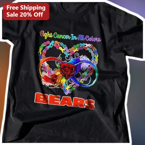 Fight Cancer In All Colors Bears Awareness Ribbon Heart Graphic Tee