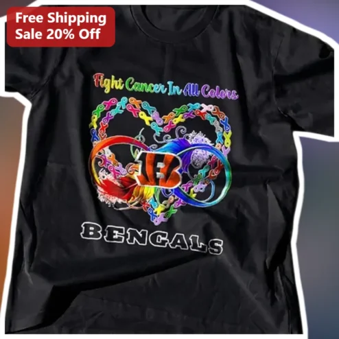 Fight Cancer In All Colors Bengals Awareness Ribbon Heart Graphic Tee