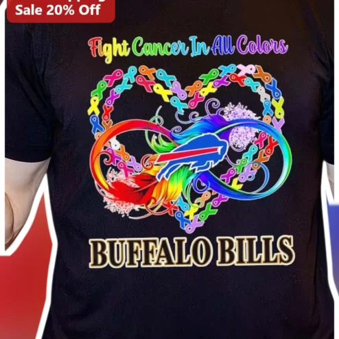 Fight Cancer In All Colors Buffalo Bills Awareness Ribbons Heart Graphic Tee
