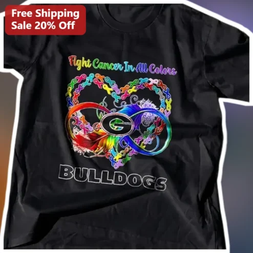 Fight Cancer In All Colors Bulldogs Awareness Ribbon Heart Graphic Tee