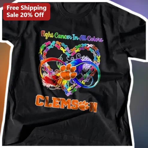 Fight Cancer In All Colors Clemson Tigers Awareness Ribbon Heart Graphic Tee
