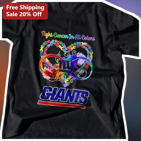Fight Cancer In All Colors NY Giants Tee Support Ribbons Heart Awareness Shirt
