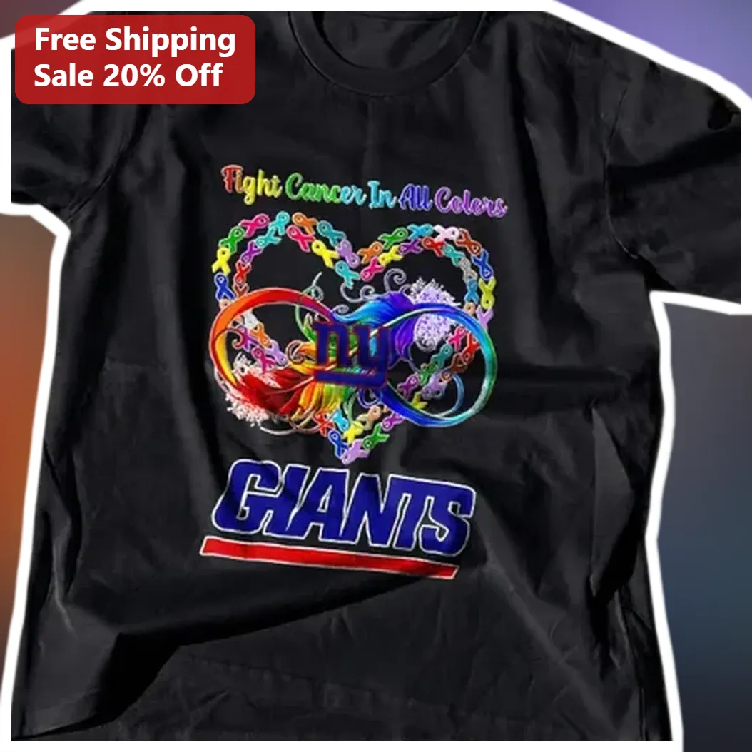 Fight Cancer In All Colors NY Giants Tee Support Ribbons Heart Awareness Shirt