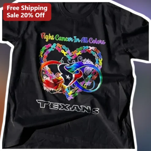 Fight Cancer In All Colors Texans Awareness Ribbon Flower Heart Graphic Tee Gift for Survivors and Supporters