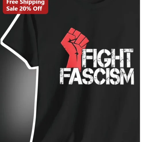 Fight Fascism Raised Fist Graphic Tee for Men