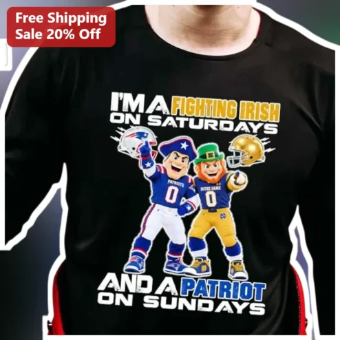 Fighting Irish Long Sleeve Shirt I'm A Patriot On Sundays Notre Dame New England NFL Fan Gift