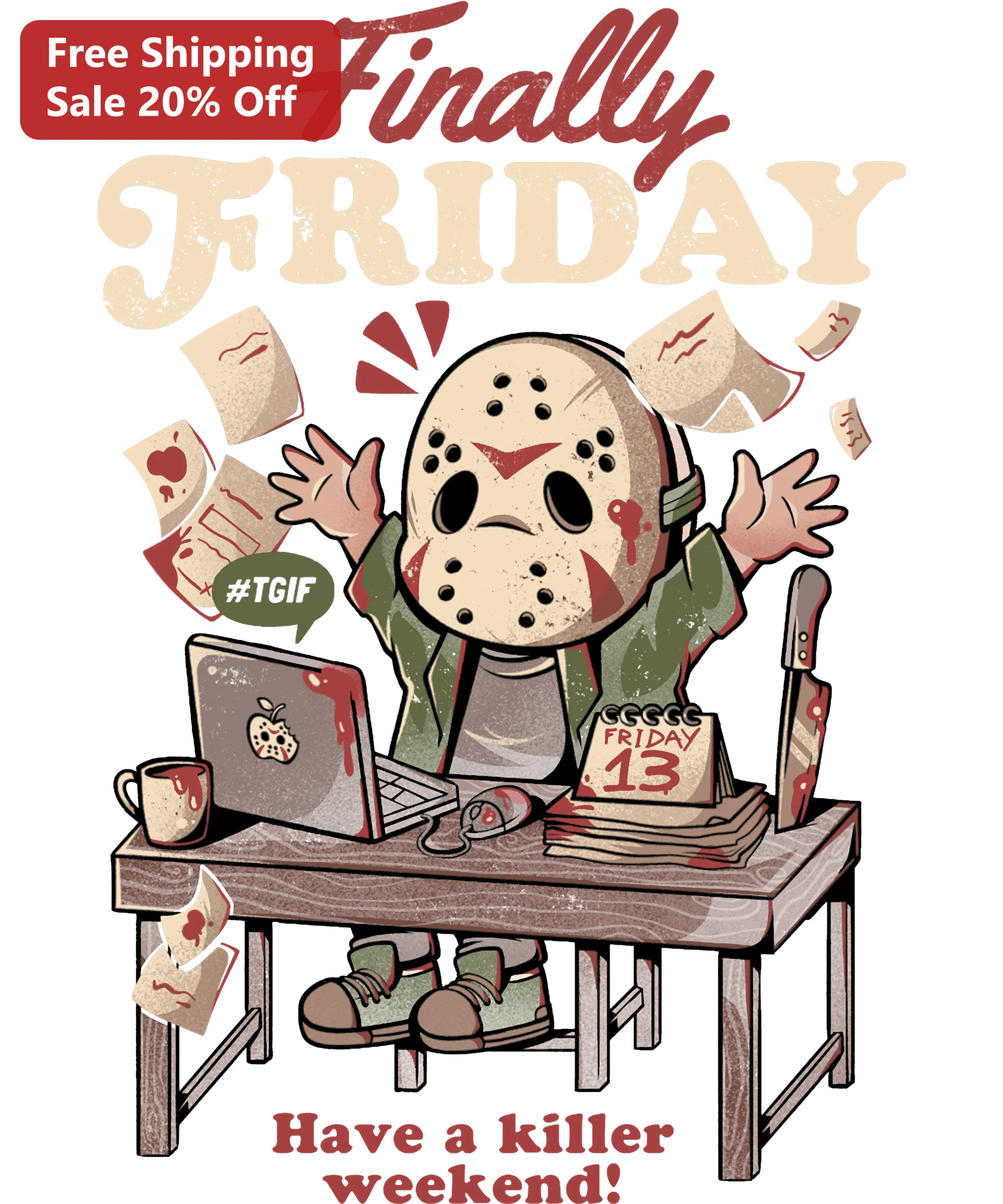 Finally Friday Have A Killer Weekend Jason Voorhees Cartoon Graphic Tee