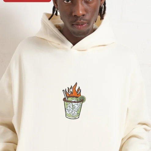 Flaming Cocktail Graphic Hoodie for Men Spicy Marg Art Pullover