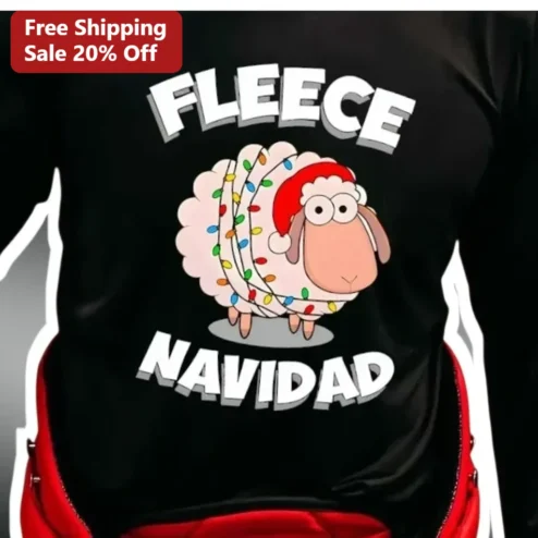 Fleece Navidad Funny Sheep Graphic Tee Feliz Navidad Christmas Gift Unisex