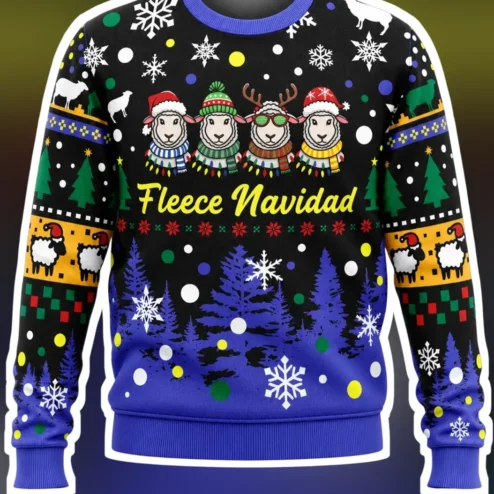 Fleece Navidad Sweatshirt Funny Sheep Ugly Christmas Sweater Design Holiday Gift