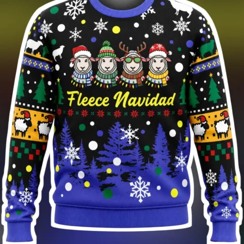 Fleece Navidad Sweatshirt Funny Sheep Ugly Christmas Sweater Graphic Crewneck Gift for Women Men Holiday Party