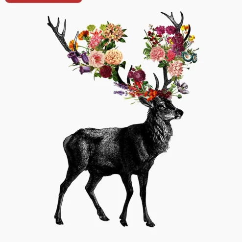 Floral Antler Stag Art Print Vintage Botanical Deer Wall Decor for Nature Lovers