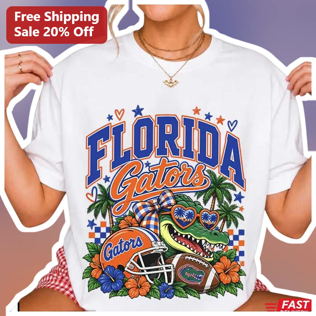 Florida Gators Tee Preppy Tropical Alligator Graphic Shirt for Women Men College Fans