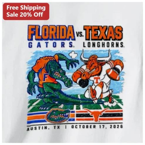 Florida vs Texas Gators Longhorns Austin TX Oct 17 2026 Vintage College Football Rivalry Tee