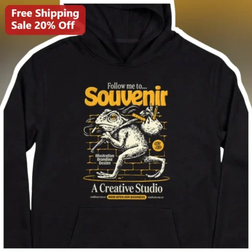 Follow Me To Souvenir Creative Studio Vintage Frog Graphic Hoodie