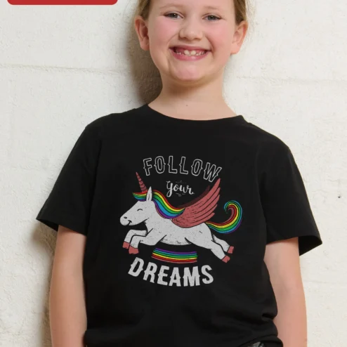 Follow Your Dreams Unicorn Graphic Tee for Girls Kids Inspirational Fantasy Shirt