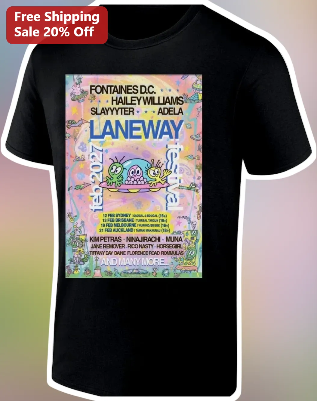 Fontaines D.C. Laneway Festival Tee Hayley Williams Kim Petras Muna Indie Music Merch T-Shirt