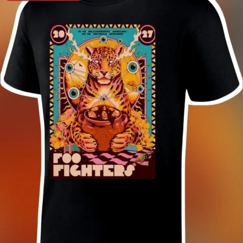 Foo Fighters 2027 Tour Psychedelic Jaguar Graphic Tee Rock Band Merch Gift