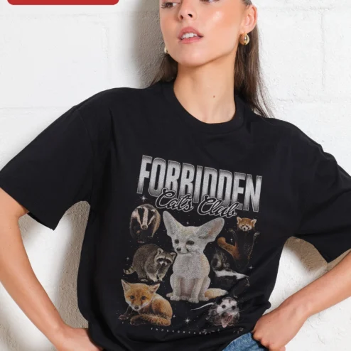 Forbidden Cats Club Tee Funny Animal Graphic Shirt for Men and Women