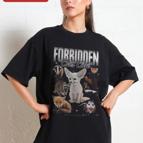 FORBIDDEN Cats Club Tee Vintage Fennec Fox Animal Graphic Shirt for Men