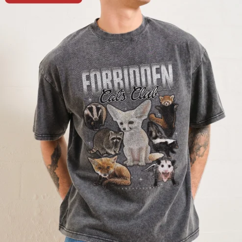 Forbidden Cats Club Tee Vintage Gothic Cryptid Animal Lover Graphic Shirt Unisex