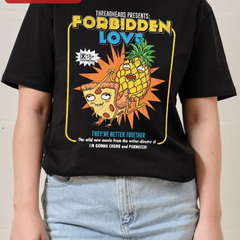 Forbidden Love They're Better Together Tee Funny Pizza Pineapple Graphic Shirt for Couples