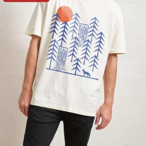 Forest Waterfall Fox Graphic Tee Nature Lover Gift for Women Men Outdoor Adventure Shirt