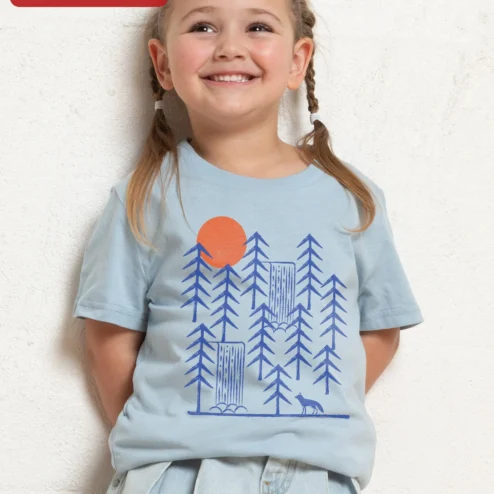 Forest Wolf Nature Kids Tee Woodland Animal Graphic T-Shirt for Girls Boys