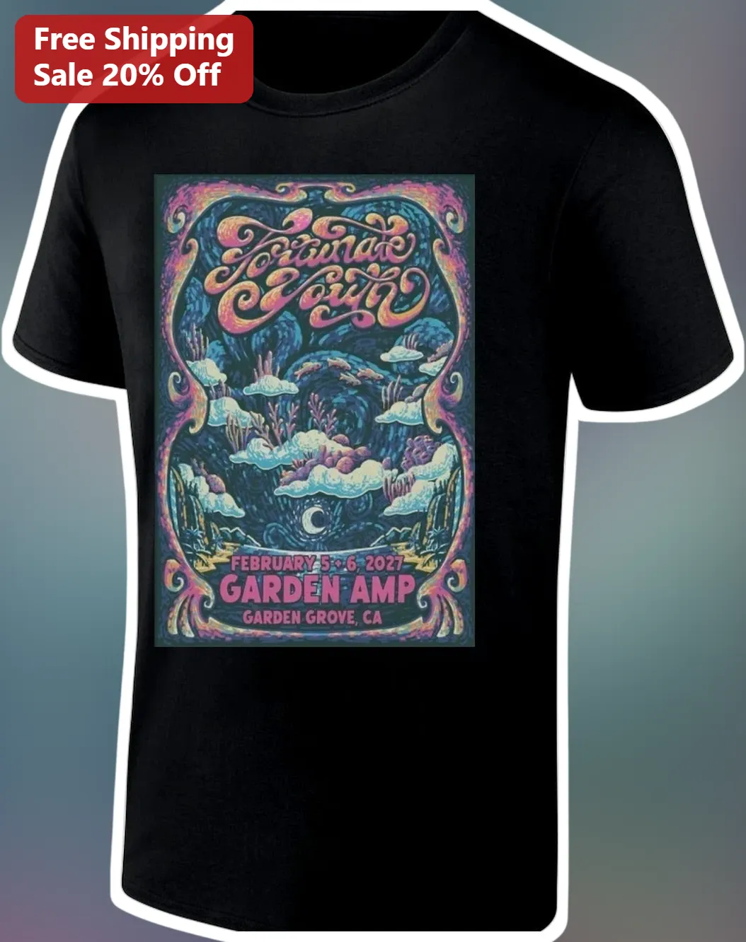 Fortunate Son Garden Amp Tee Psychedelic CCR Tribute Vintage Concert Graphic Shirt for Classic Rock Fans