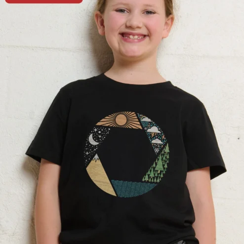 Four Seasons Nature Circle Graphic Tee for Kids, Seasonal Cycle Design Cotton Shirt on a hanger, ready to ship from Chicago, Illinois