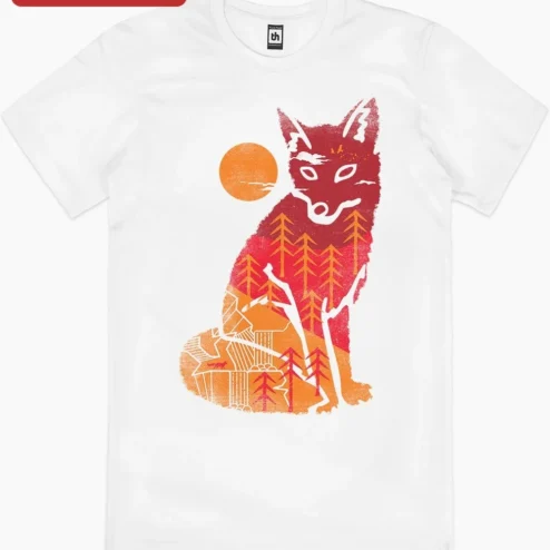 Customer in Chicago, Illinois wearing Fox Landscape Silhouette Graphic Tee Nature Lover Gift