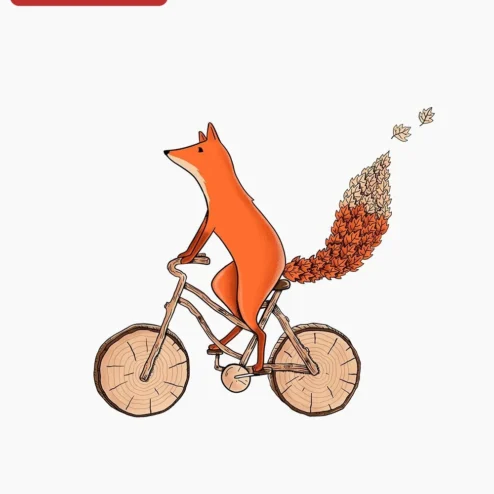 Fox Riding Autumn Leaf Bicycle Illustration Tee Whimsical Fall Nature Graphic Shirt for Women Men on a hanger, ready to ship from Chicago, Illinois