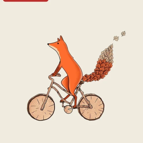 Fox Riding Autumn Leaf Bicycle Illustration Tee Whimsical Fall Nature Graphic Shirt for Women Men