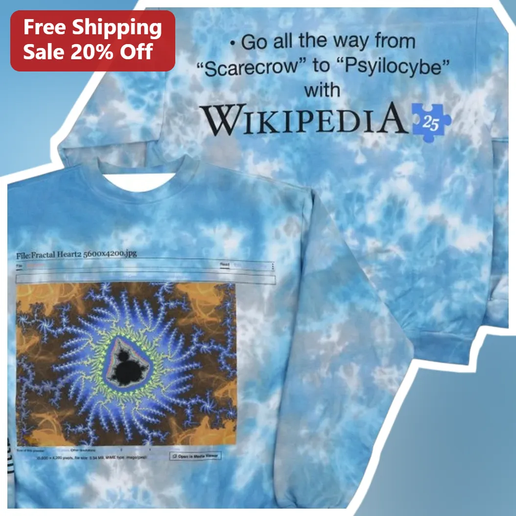 Fractal Heart2 Abstract Art Sweatshirt Mandelbrot Set Math Nerd Gift Blue Tie Dye Crewneck