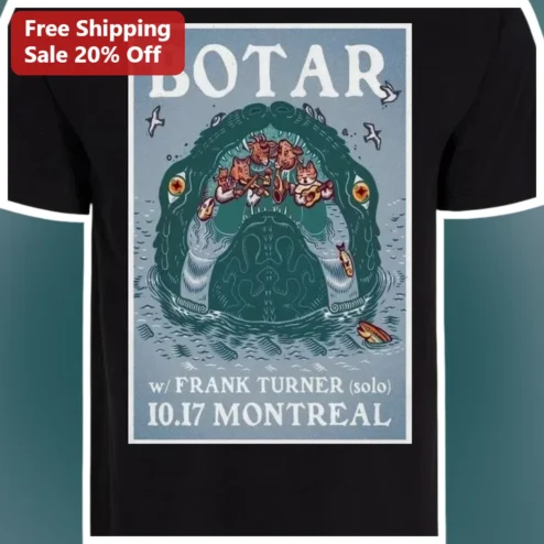 Frank Turner Solo Montreal Concert Tee BOTAR Gig Poster Graphic Shirt