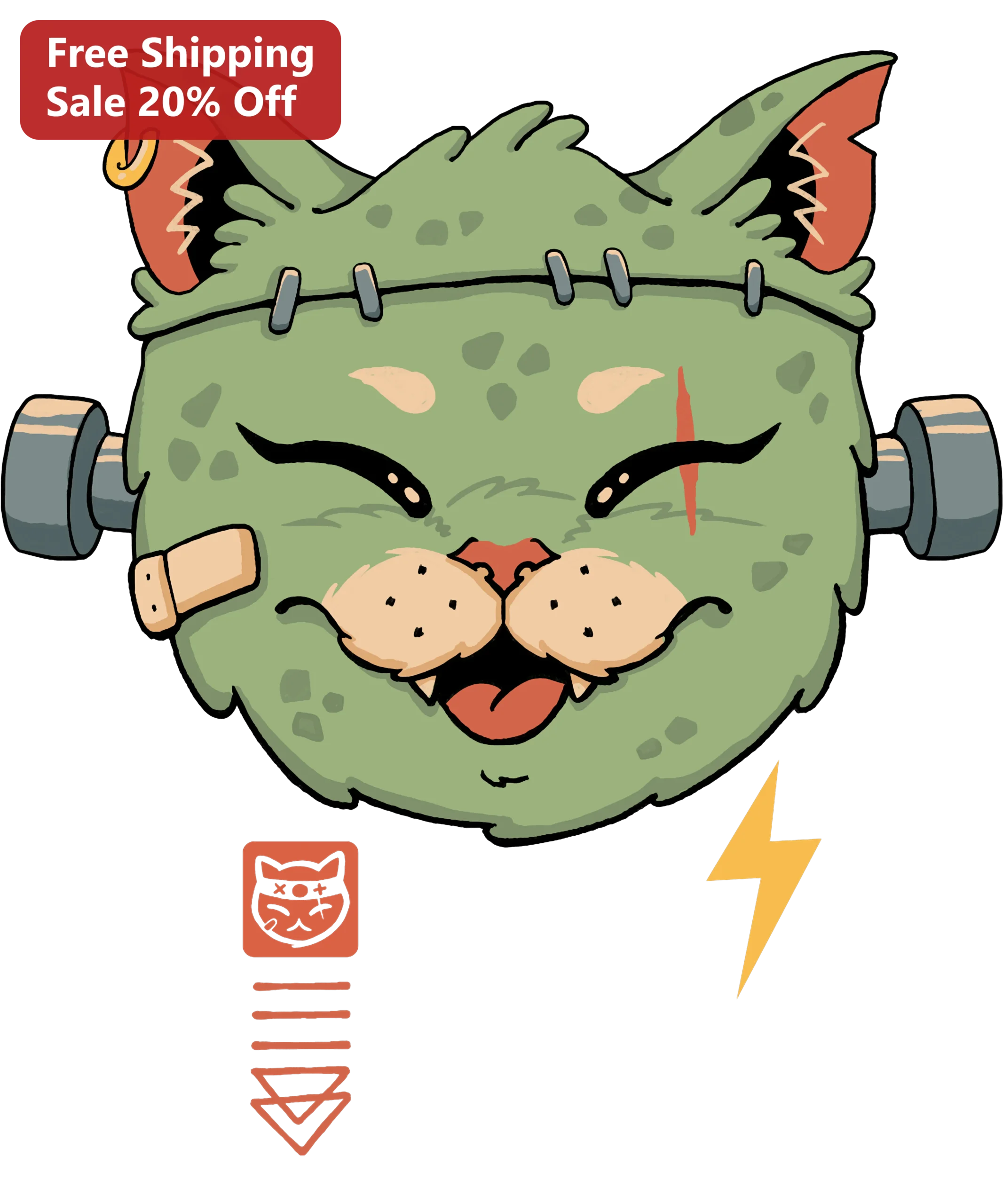 Frankenstein Cat Halloween Illustration Decal Cute Spooky Monster Kitty Sticker for Laptop Car Window Gift