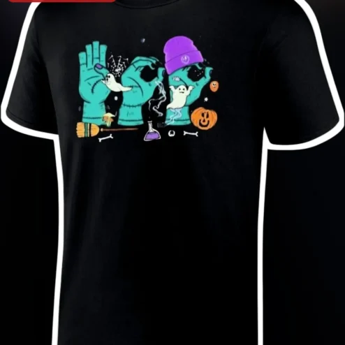 Frankenstein Hands Boo Halloween Graphic Tee Spooky Monster Hand Typography Shirt for Women Men